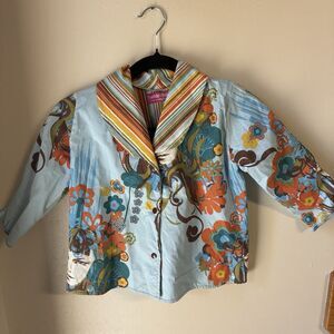 Tweedle Bumz Youth L Reversible Jacket Retro Psychedelic Print Stripe Cotton